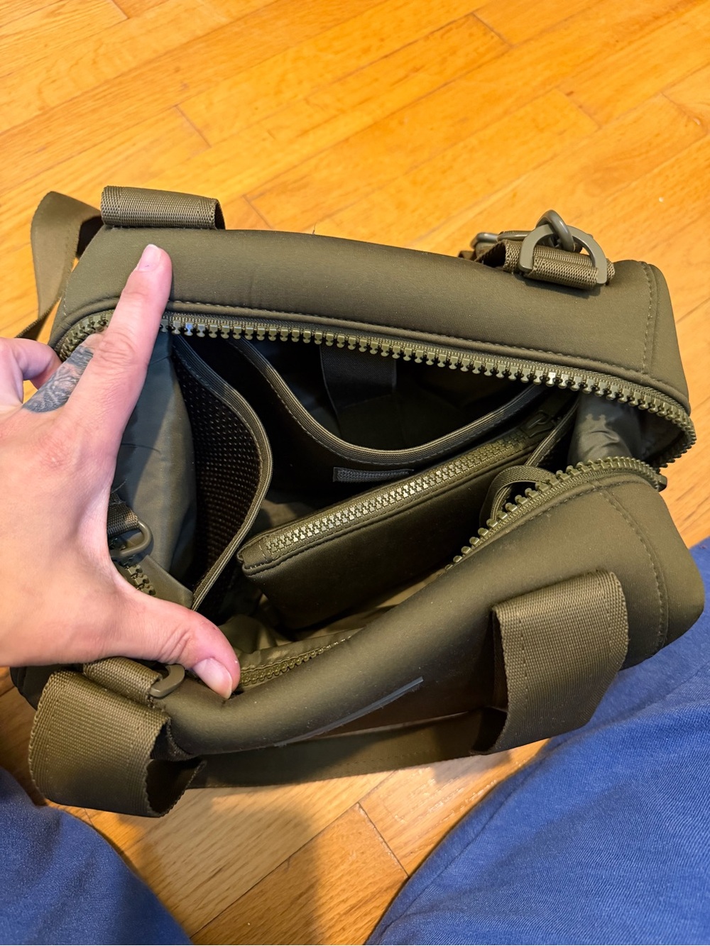 Dagne Dover Olive Green Neoprene Tote with Pouch - Picture 3 of 3